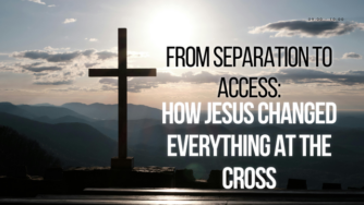 Silhouette of cross on hilltop with mountains, representing access through Jesus at Lakeview Christian Church