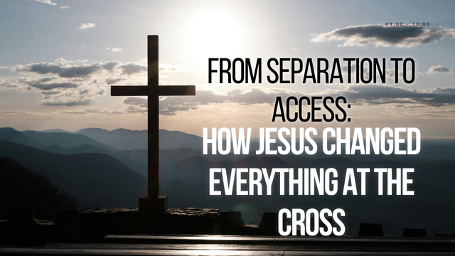 Silhouette of cross on hilltop with mountains, representing access through Jesus at Lakeview Christian Church