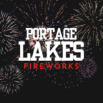Vibrant fireworks exploding in night sky, Portage Lakes Fireworks display