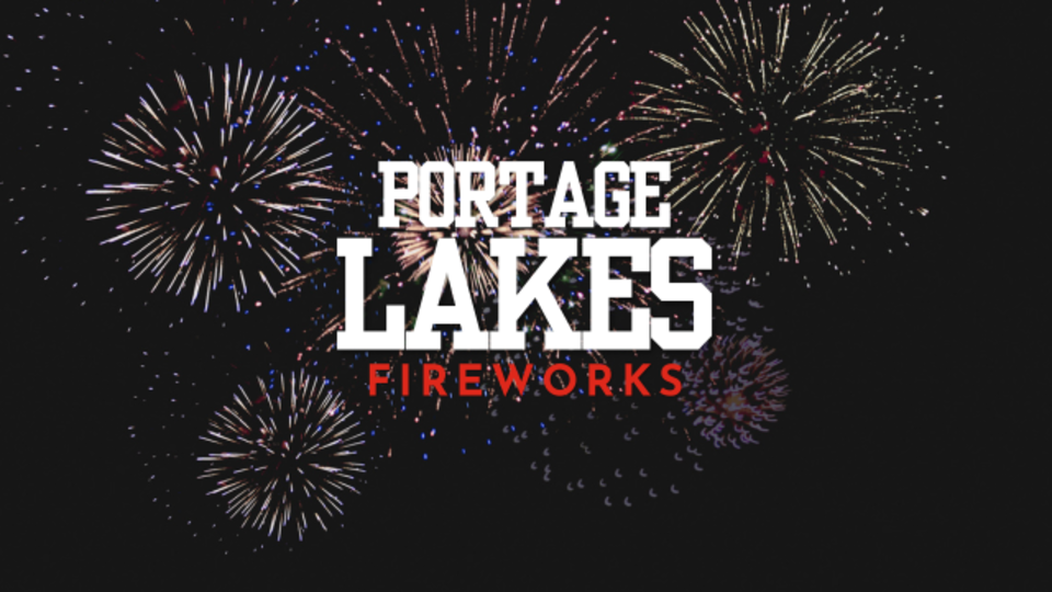 Vibrant fireworks exploding in night sky, Portage Lakes Fireworks display